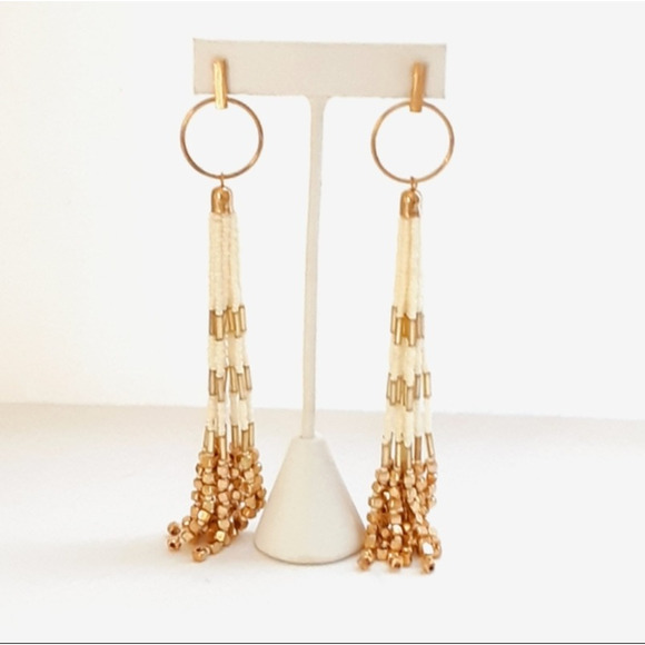 NEW nOir Beaded Extra Long Duster Earrings 5 1/2" Extra Long Beautiful Boho - Picture 2 of 6